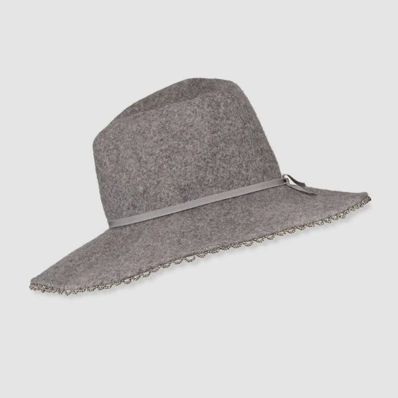 $445 Gigi Burris Women's Gray Drake Asymmetrical Wool Felt Bead Fedora Hat O/S - Picture 1 of 6